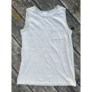 Hanna‎ Andersson Knit Tank 140cm 10 Striped Cotton Slub Jersey Gray Pocket Top